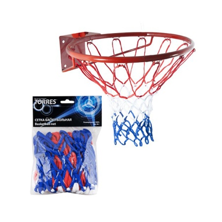 Купить Сетка баскетбольная Torres, нить 4 мм, бело-сине-красная в Ачинске 